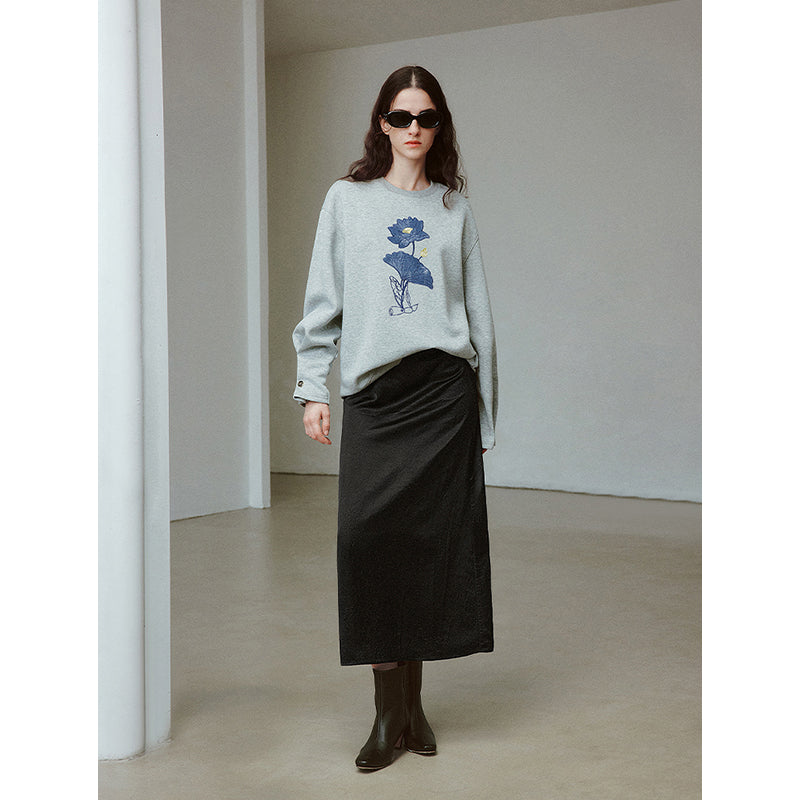 women's lotus patchwork embroidered sweatshirt, view 4 - MRSLM