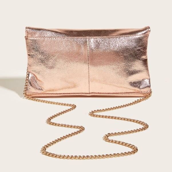 Metallic clutch crossbody shoulder bag with chain, view 5 - MRSLM