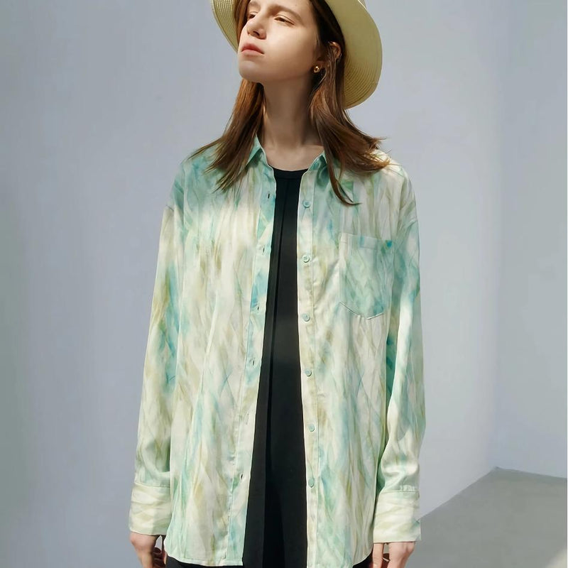 satin print long sleeve blouse - MRSLM