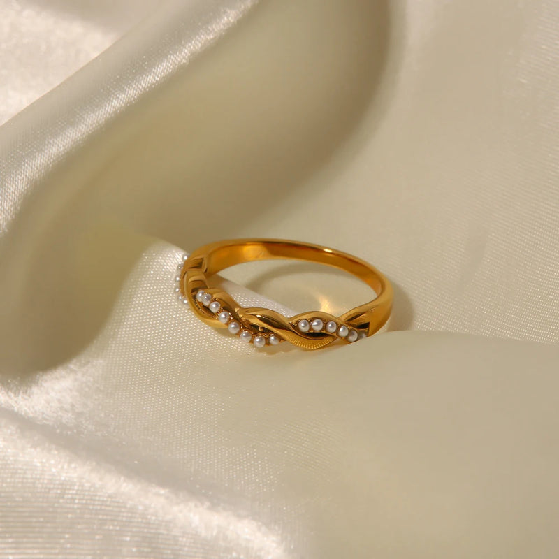 twisted pearl gold plated stacking ring, view 6 - MRSLM
