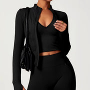 women's quick dry crop top zipper jacket, view 6 - MRSLM