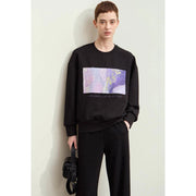 minimalist abstract print embroidered pullover sweatshirt, view 4 - MRSLM