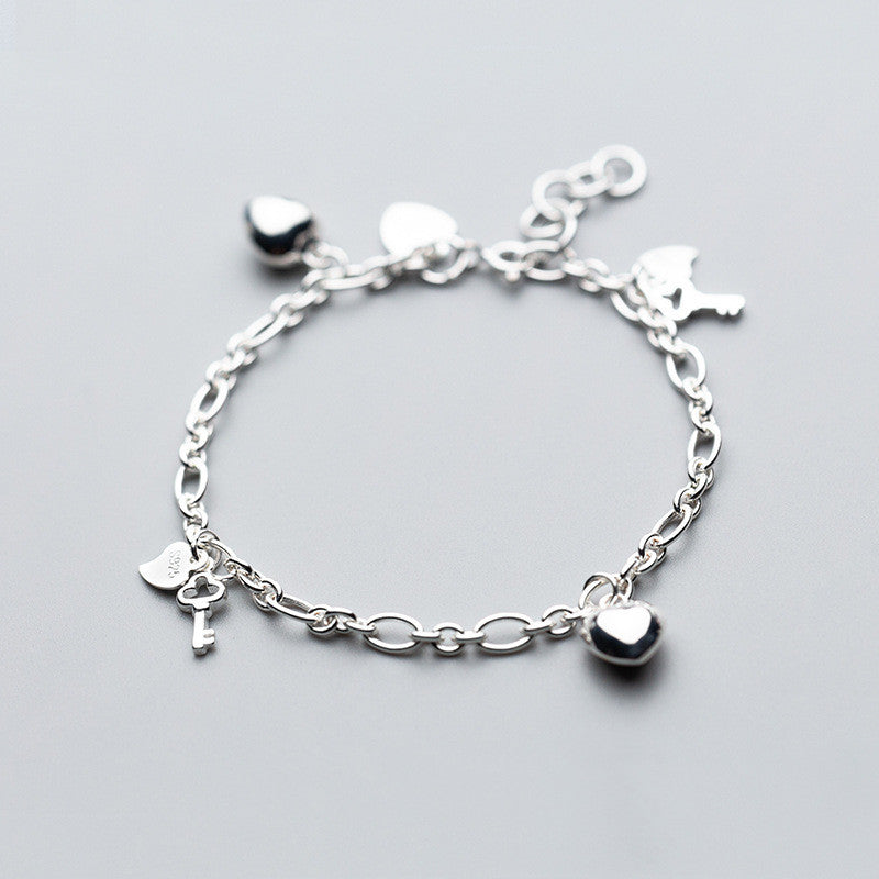 s925 silver heart and key bracelet, view 2 - MRSLM