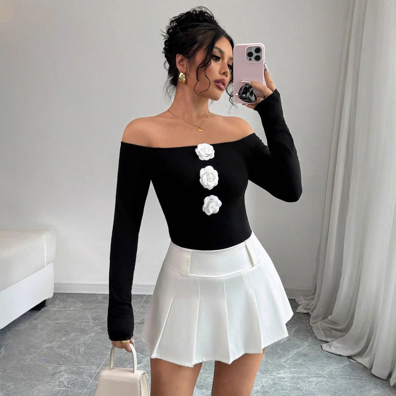 3D floral off-shoulder slim top, view 4 - MRSLM