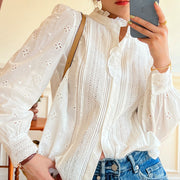 women's french puff sleeve embroidered cotton shirt - MRSLM