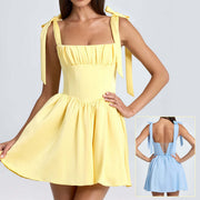 Bow-tied strap backless short dress - MRSLM