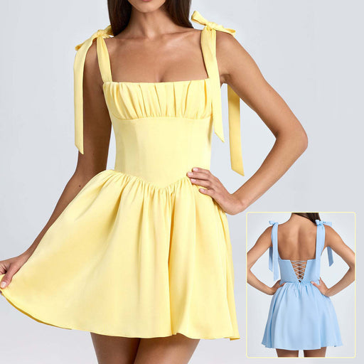Bow-tied strap backless short dress - MRSLM