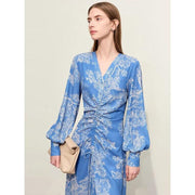 V-neck chiffon dress with Chinese print, view 5 - MRSLM