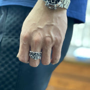 men's silver rattan flower open ring, view 6 - MRSLM