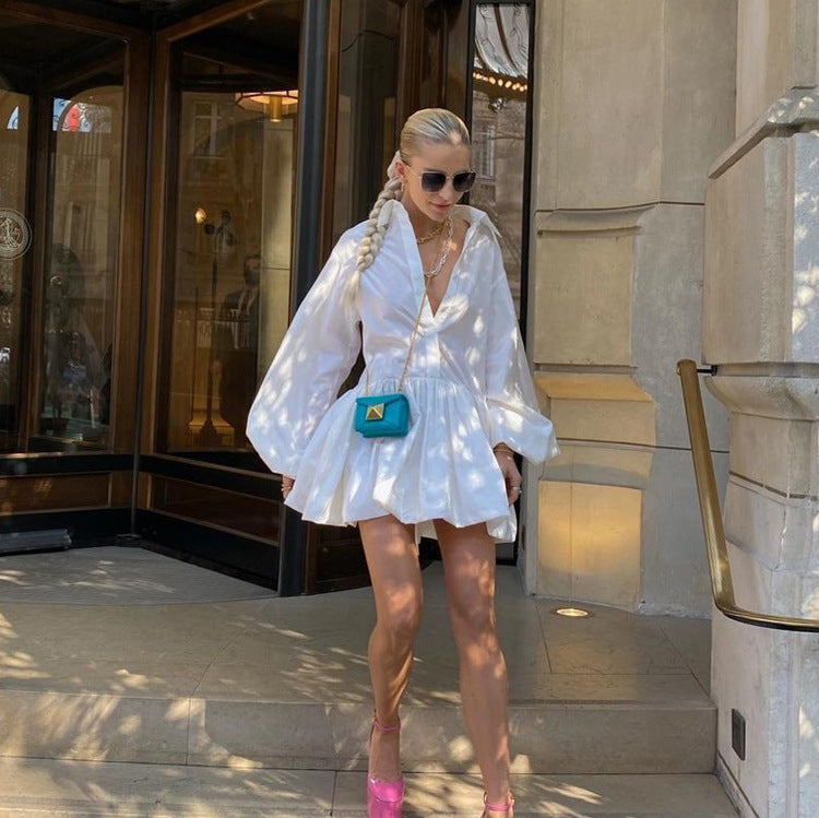White puff sleeve shirt dress, view 7 - MRSLM