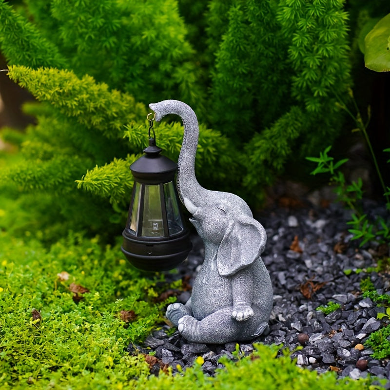 solar elephant lantern garden statue, view 2 - MRSLM