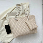 woven summer straw tote bag with mini purse, view 3 - MRSLM