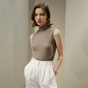 Silk-cashmere sleeveless mock neck tank top, view 2 - MRSLM