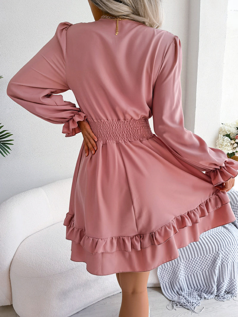 lace-up ruffle chiffon swing dress, view 6 - MRSLM