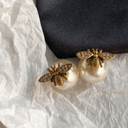 women's vintage pearl bee earrings, view 3 - MRSLM