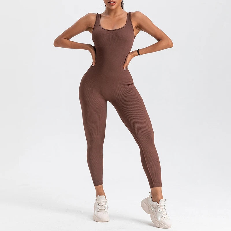 square neck bodycon yoga jumpsuit, view 2 - MRSLM