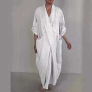 Women's linen V-neck dress with pockets, view 2 - MRSLM