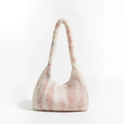striped faux fur underarm hobo bag, view 5 - MRSLM