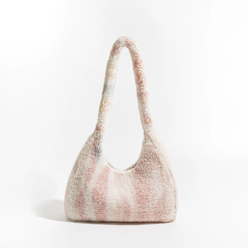 striped faux fur underarm hobo bag, view 5 - MRSLM