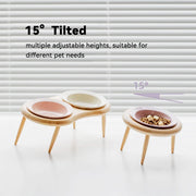 Elevated ceramic pet bowls with wooden stand, view 24 - MRSLM