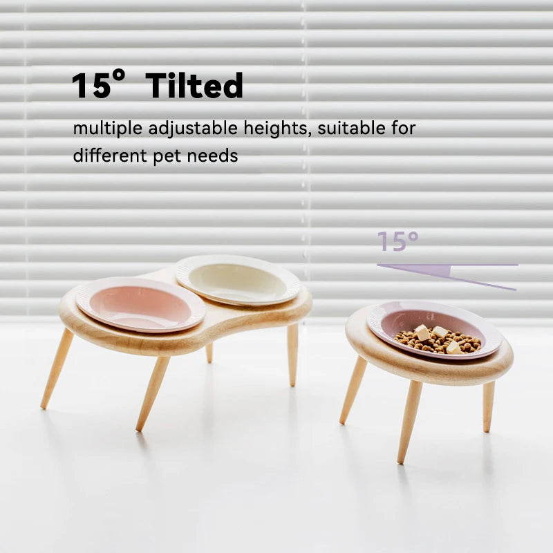 Elevated ceramic pet bowls with wooden stand, view 24 - MRSLM