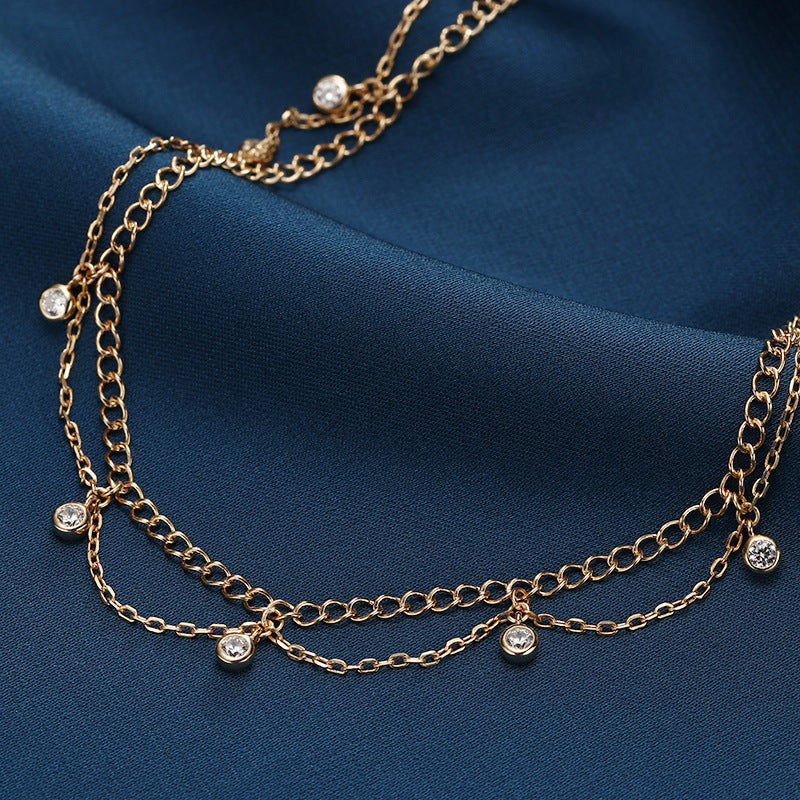 Silver wave zircon layered necklace, view 3 - MRSLM