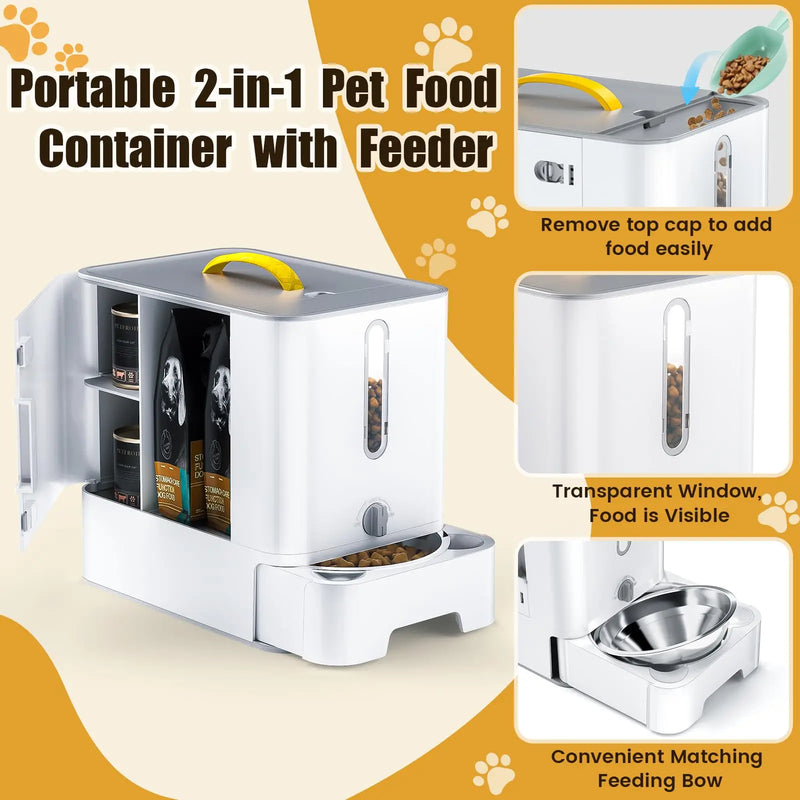 waterproof pet food storage and double bowl feeder, view 5 - MRSLM