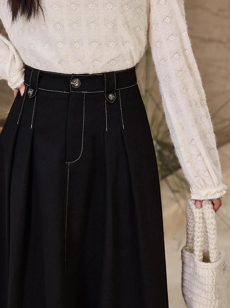 high waist pleated denim skirt, view 7 - MRSLM