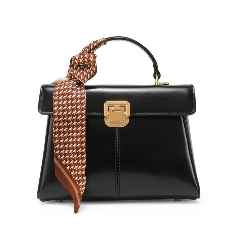 leather crossbody handbag with scarf decor, view 3 - MRSLM