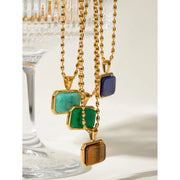 gold plated natural stone pendant necklace, view 9 - MRSLM