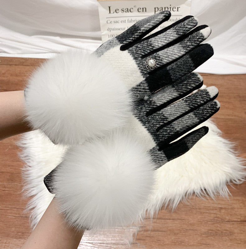 women's plaid wool cashmere gloves, view 2 - MRSLM