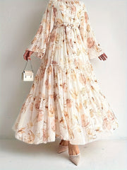 chiffon flower print long dress, view 6 - MRSLM