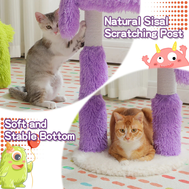 Purple monster cat tree tower, view 4 - MRSLM