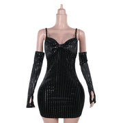 shiny velvet sheath dress, view 6 - MRSLM