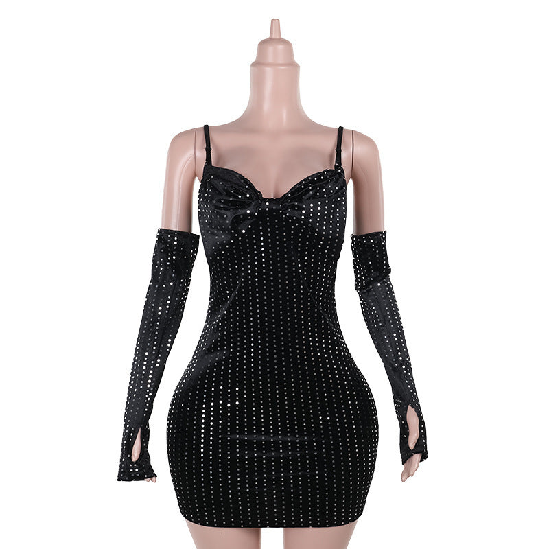 shiny velvet sheath dress, view 6 - MRSLM