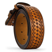 genuine leather vintage embossed western belt, view 2 - MRSLM
