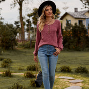 women's brushed sunken stripe button top - MRSLM