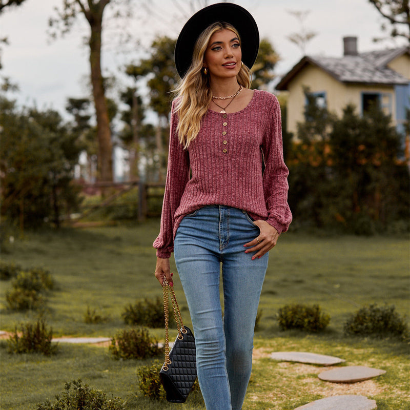 women's brushed sunken stripe button top - MRSLM