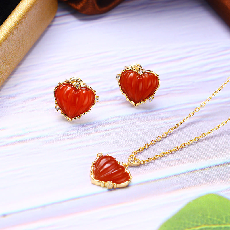 S925 Sterling Silver Red Agate Collar Necklace