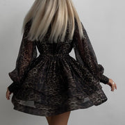 chiffon leopard print dress, view 4 - MRSLM