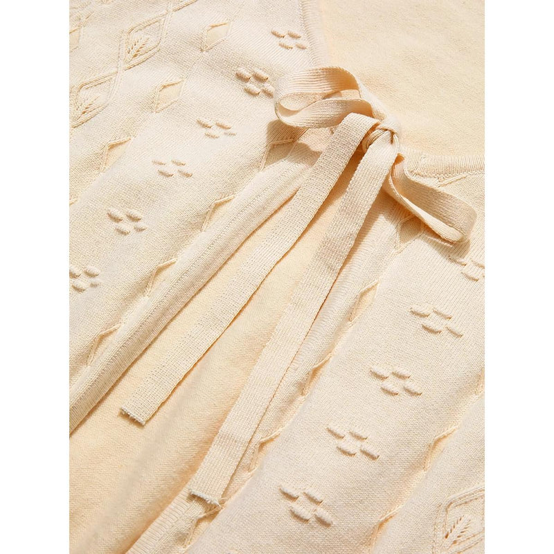 apricot V-neck knit cardigan, view 7 - MRSLM