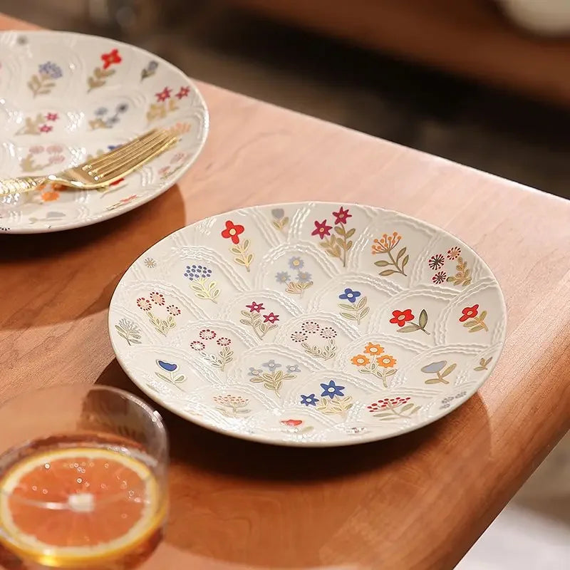 elegant floral ceramic plate, view 4 - MRSLM