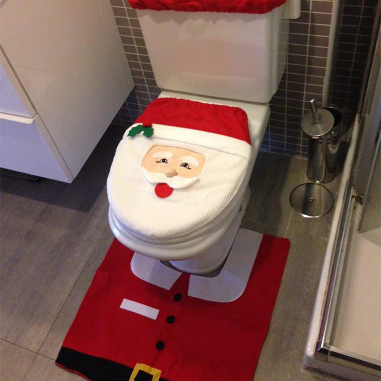 Christmas toilet seat cover and rug bathroom set, view 9 - MRSLM