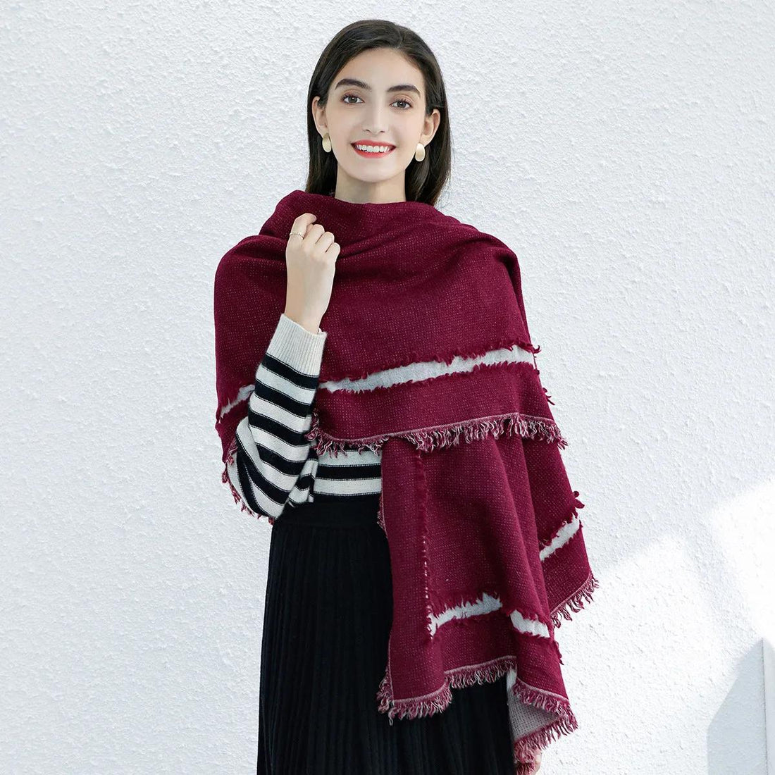 Luxury 100% Wool Scarf Pashmina Poncho Shawl for Women
