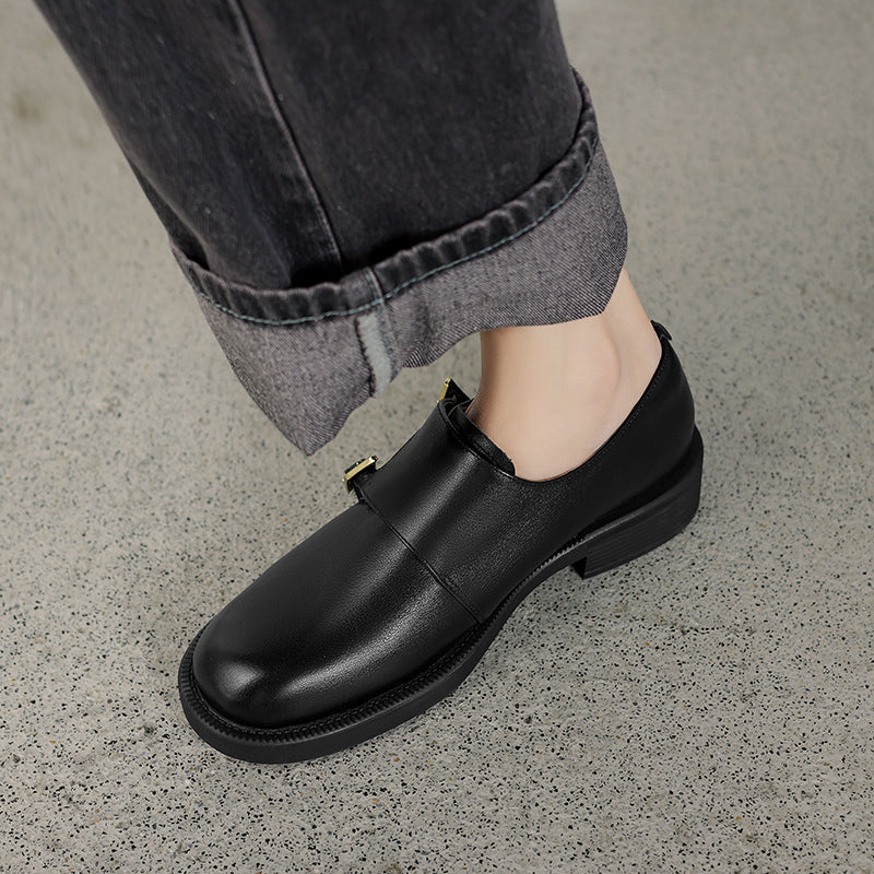 Vintage Women's Cowhide Leather Low Heel Slip-On Shoes