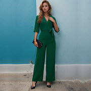 women's dark green half sleeve jumpsuit, view 4 - MRSLM