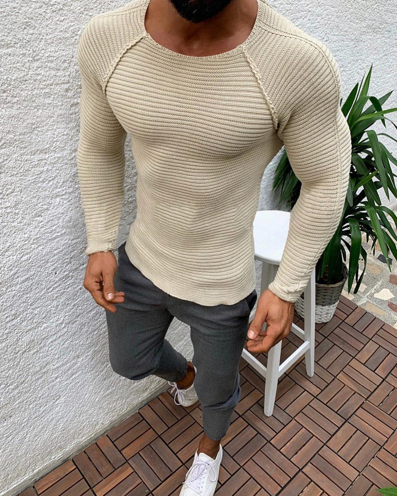 Men's slim-fit crew neck knit sweater, view 2 - MRSLM