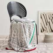 geometric pattern cotton blanket with stripe edge, view 6 - MRSLM