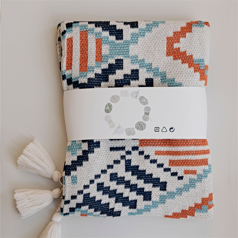 boho geometric thin cotton blanket, view 2 - MRSLM