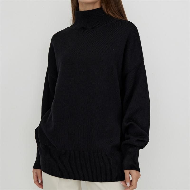 womens oversized turtleneck knitted sweater, view 3 - MRSLM